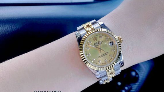 Đồng Hồ Rolex nữ Datejust viền trơn dây demi thép không gỉ máy pin Nhật