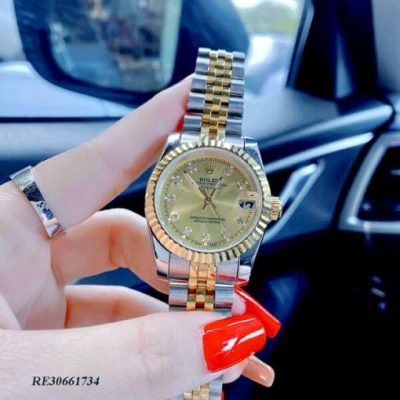 Đồng Hồ Rolex nữ Datejust viền trơn dây demi thép không gỉ máy pin Nhật