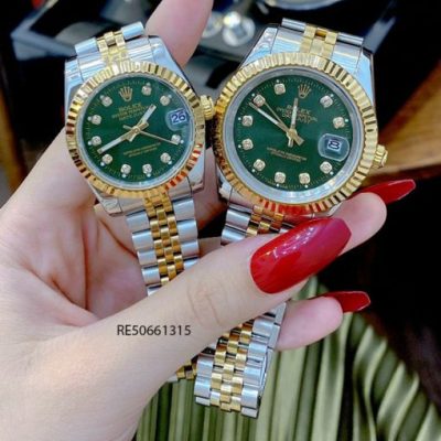 Đồng Hồ Cặp Rolex DATEJUST dây demi mặt xanh cao cấp gá rẻ