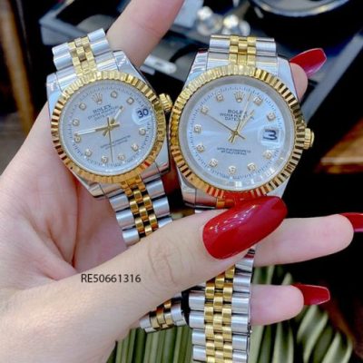 Đồng Hồ Cặp Rolex DATEJUST Nam cơ demi trắng cao cấp giá rẻ