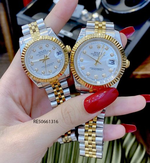 RE50661316-rolex-(8) Đồng Hồ Cặp Rolex DATEJUST Nam cơ demi trắng cao cấp giá rẻ