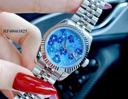 Đồng hồ nữ Rolex Lady Datejust mặt xanh vân hoa viền trơn cao cấp