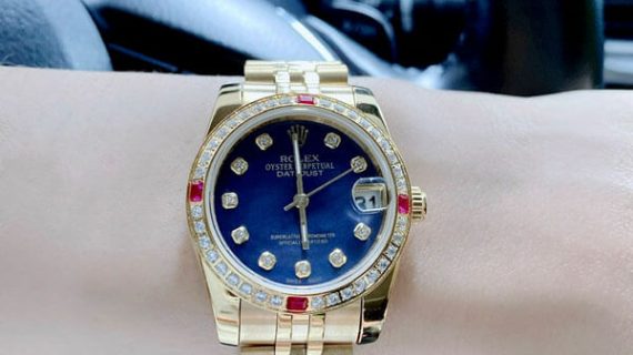 Đồng Hồ Rolex Oyster DATEJUST nữ dây vàng mặt xanh blue cao cấp