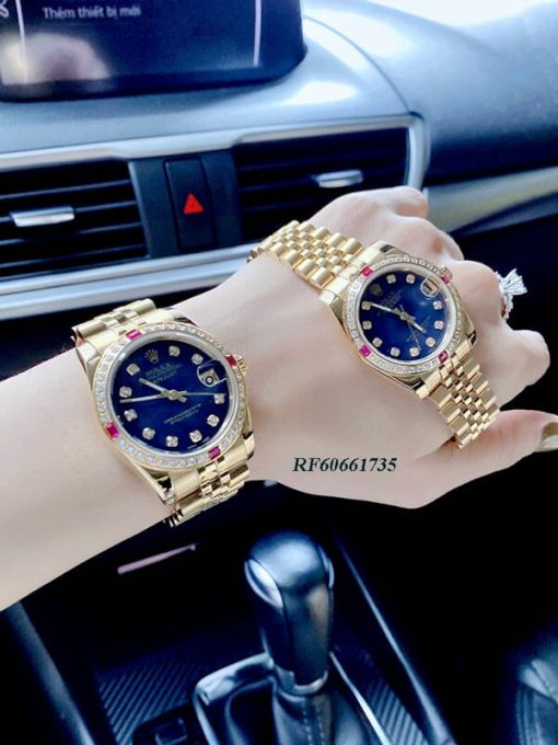 RF60661735-rolex-vàng-mặt-xanh-(2) Đồng Hồ Rolex Oyster DATEJUST nữ dây vàng mặt xanh blue cao cấp