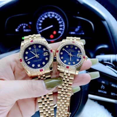 Đồng Hồ nữ Rolex Oyster DATEJUST nữ dây vàng mặt xanh blue cao cấp