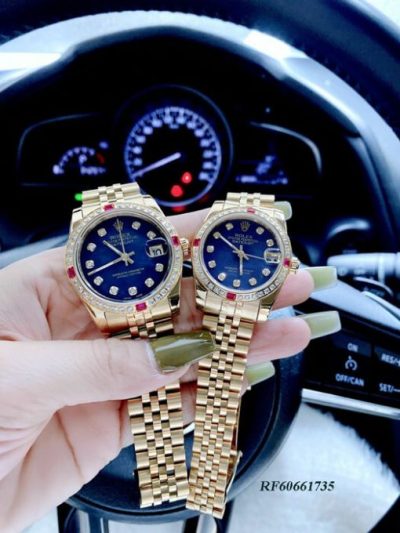 Đồng Hồ nữ Rolex Oyster DATEJUST nữ dây vàng mặt xanh blue cao cấp