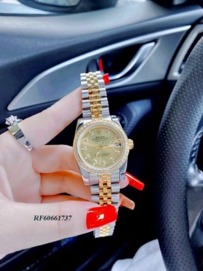 Đồng Hồ Rolex lady Datejust viền đính đá dây demi cao cấp