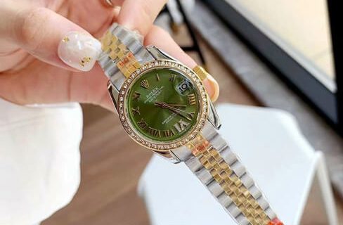 đồng hồ rolex nữ dây thép không gỉ mặt xanh cao cấp