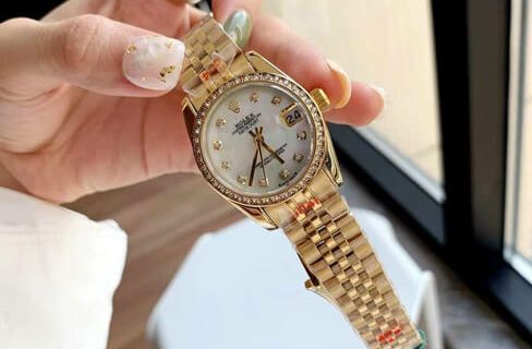 đồng hồ rolex nữ dây thép không gỉ dây vàng mặt trắng cao cấp