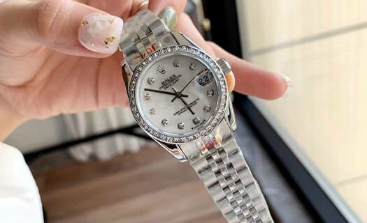 đồng hồ rolex nữ dây thép không gỉ dây bạc mặt trắng cao cấp