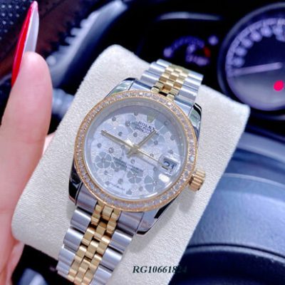 Đồng hồ nữ Rolex Lady Datejust viền đá mặt trắng đính hoa