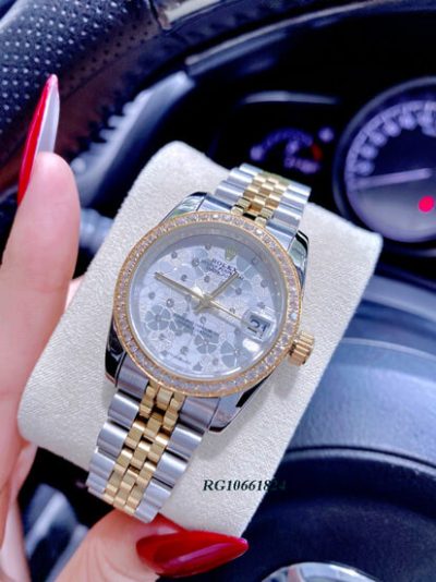 Đồng hồ nữ Rolex Lady Datejust viền đá mặt trắng đính hoa