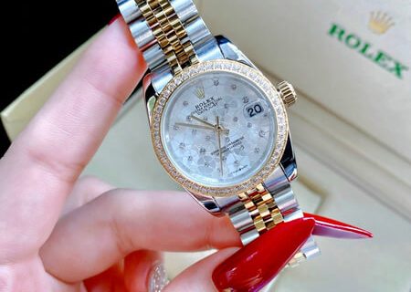 Đồng hồ nữ Rolex Lady Datejust viền đá mặt trắng đính hoa