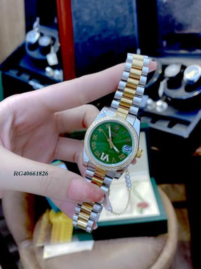 Đồng hồ nữ Rolex Lady Datejust mặt xanh lá số đính đá cao cấp