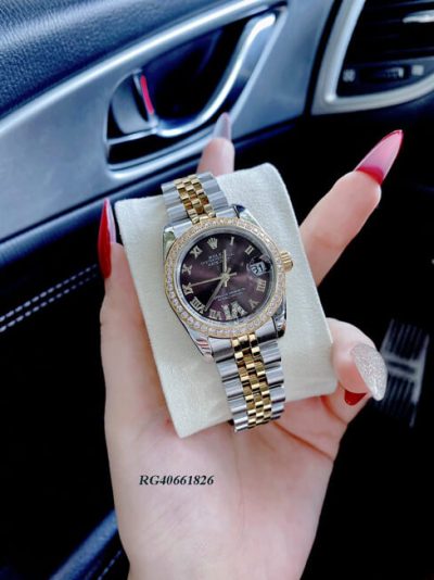 Đồng hồ nữ Rolex Lady Datejust mặt nâu số đính đá cao cấp