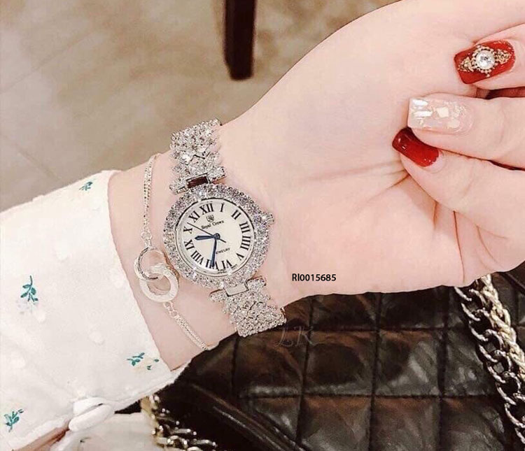 Đồng hồ Royal Crown 6305 nữ Dây và viền thép không gỉ mạ pvd đính full đá (Sao chép)