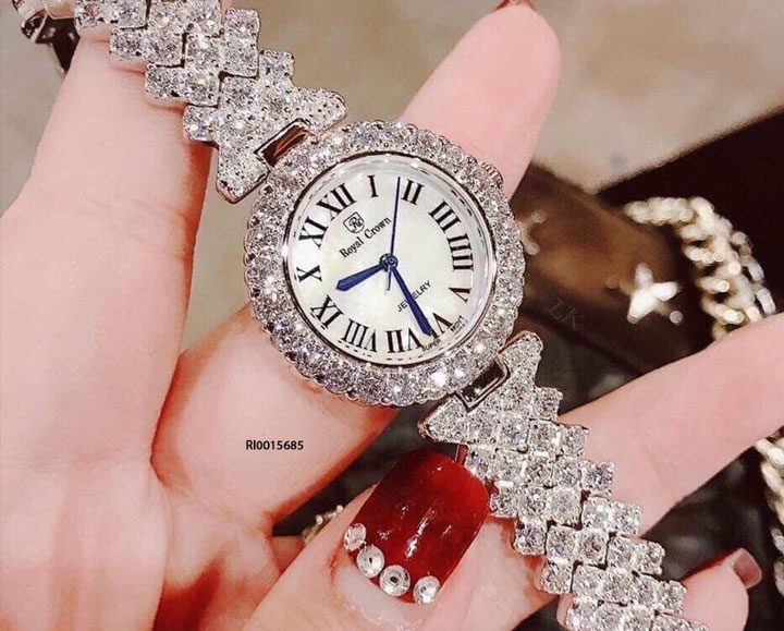 Đồng hồ Royal Crown 6305 nữ Dây và viền thép không gỉ mạ pvd đính full đá (Sao chép)