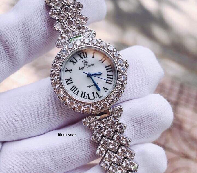 Đồng hồ Royal Crown 6305 nữ Dây và viền thép không gỉ mạ pvd đính full đá (Sao chép)
