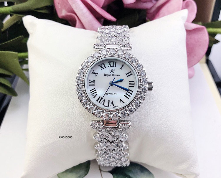 Đồng hồ Royal Crown 6305 nữ Dây và viền thép không gỉ mạ pvd đính full đá (Sao chép)