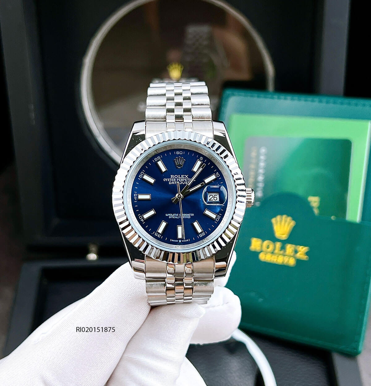 Đồng hồ Rolex Nam máy cơ mặt xanh dây không gỉ cao cấp