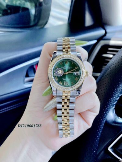 Đồng Hồ Nữ Rolex Lady Datejust máy cơ Automatic dây demi mặt xanh