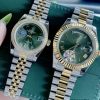 Đồng Hồ Cặp Rolex Lady Datejust máy cơ Automatic dây demi mặt xanh