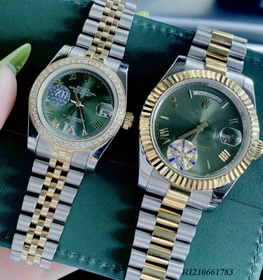 Đồng Hồ Cặp Rolex Lady Datejust máy cơ Automatic dây demi mặt xanh