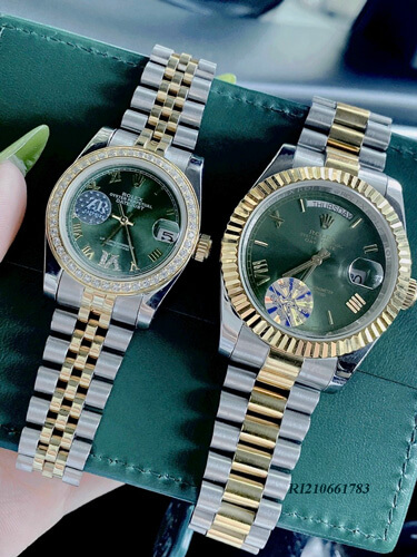 Đồng Hồ Cặp Rolex Lady Datejust máy cơ Automatic dây demi mặt xanh