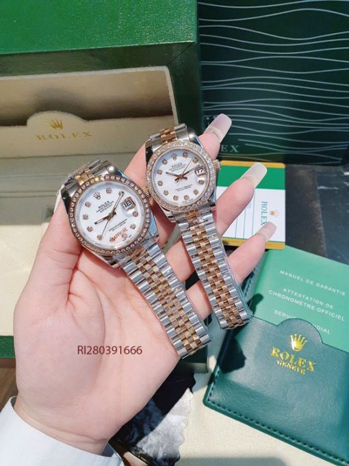 RI280391666-rolex-(5) Đồng Hồ Cặp Rolex máy cơ dây demi viền đính đá cao cấp