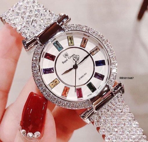 Đồng hồ Royal Crown 4604 nữ dây và viền đính đá full cực đẹp Đồng hồ Royal Crown 4604 nữ dây và viền đính đá full cực đẹp