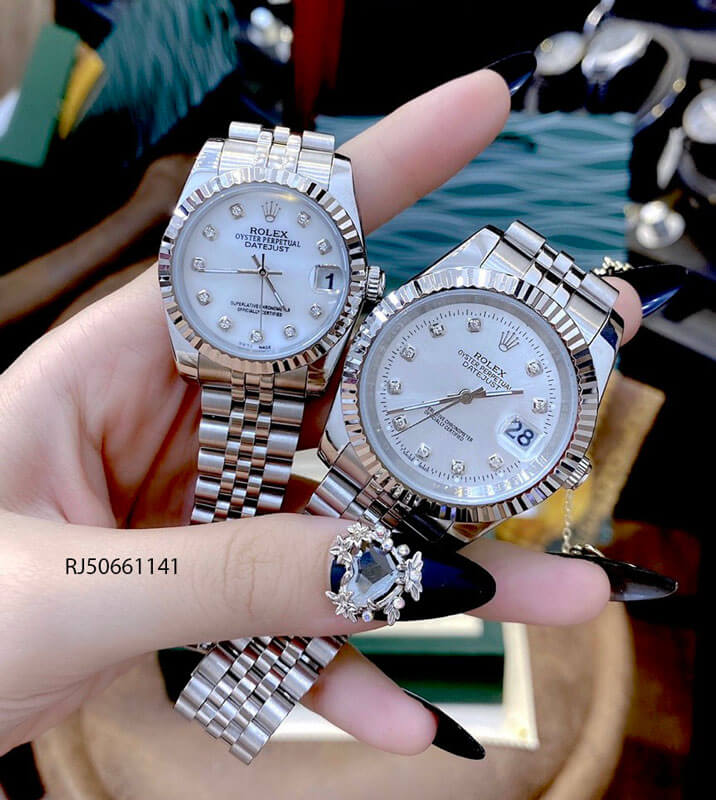 Đồng hồ cặp Rolex máy cơ nam, nữ dây thép không gỉ mẫu 2021