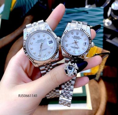 Đồng hồ cặp Rolex máy cơ nam, nữ dây thép không gỉ mẫu 2021