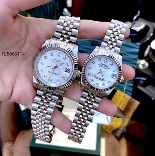 RJ50661141-Rolex-bac-cap Đồng hồ cặp Rolex máy cơ nam, nữ dây thép không gỉ mẫu 2021