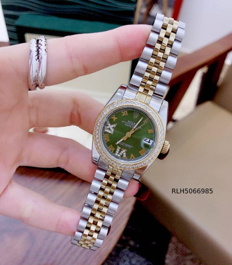 Đồng hồ Rolex ngọc trinh dây kim loại đính đá