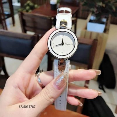 Đồng hồ nữ Salvatore Ferragamo dây da trắng máy thụy sĩ cao cấp