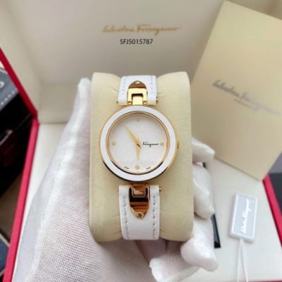 Đồng hồ nữ Salvatore Ferragamo dây da trắng máy thụy sĩ cao cấp