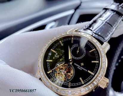 Đồng hồ nam Vacheron Constantin Patrimony automatic viền đá mặt đen cao cấp