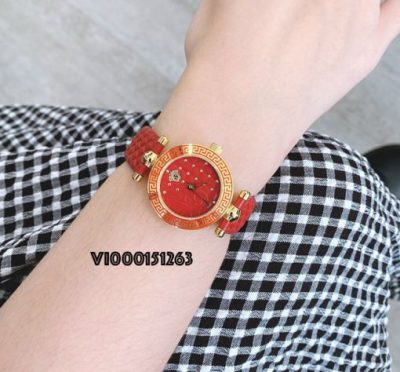 Đồng hồ Versace nữ mini Vanitas dây màu đỏ máy thụy sĩ like auth