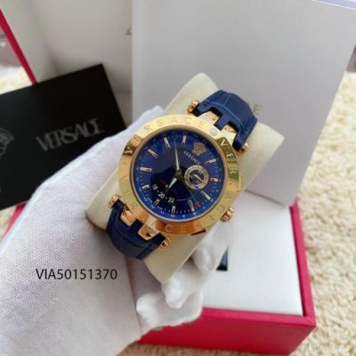 Đồng Hồ Cặp Versace Versace V-Race và Daphnis dây da màu xanh cao cấp