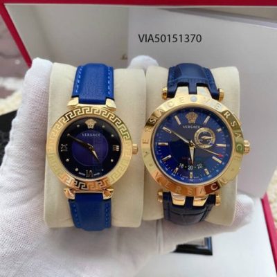 Đồng Hồ Cặp Versace Versace V-Race và Daphnis dây da màu xanh cao cấp