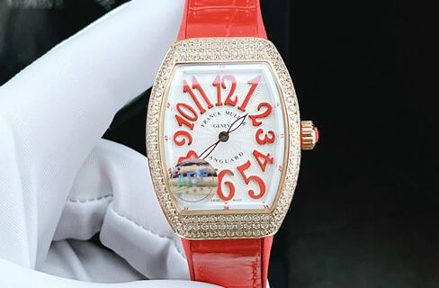 Đồng hồ nữ Franck Muller V32 ABF máy Thụy Sĩ viền đá dây đỏ siêu cấp