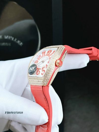 Đồng hồ nữ Franck Muller V32 ABF máy Thụy Sĩ viền đá dây đỏ siêu cấp