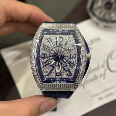 Đồng hồ Franck Muller V45 nam đính full kim cương nhân tạo màu xanh 44mm