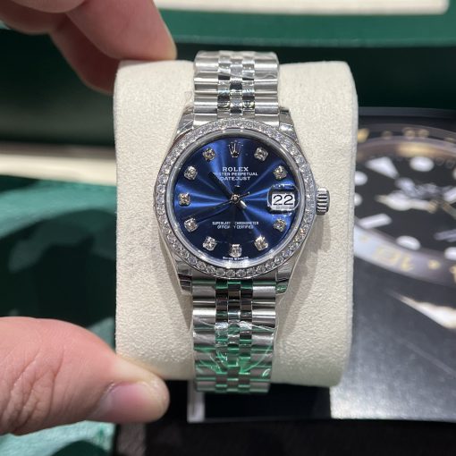 Đồng hồ Rolex Datejust Replica 11 nữ mặt xanh cọc số đính đá EW Factory Đồng hồ Rolex Datejust Replica 11 nữ mặt xanh cọc số đính đá EW Factory