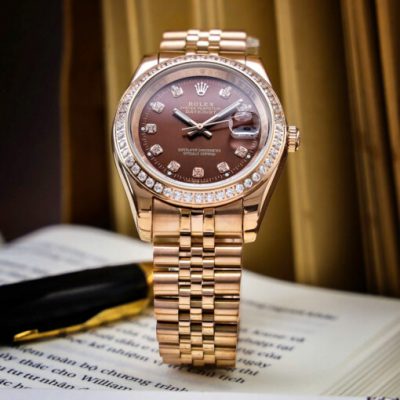 Đồng Hồ Rolex Cặp Nam Nữ Oyster DATEJUST demi mặt nâu cao cấp