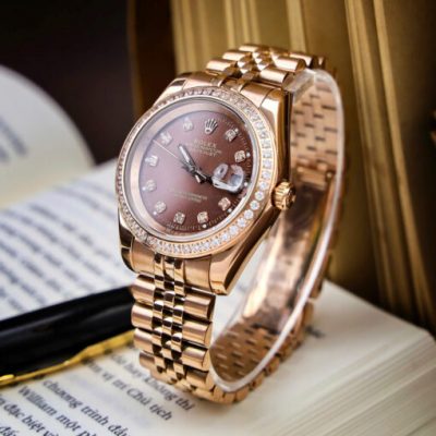 Đồng Hồ Rolex Cặp Nam Nữ Oyster DATEJUST demi mặt nâu cao cấp